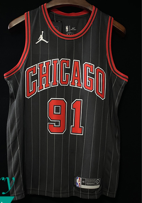 Retro Dennis Rodman #91 Chicago Bulls Swingman Basketball Stitched Jersey Stripe 