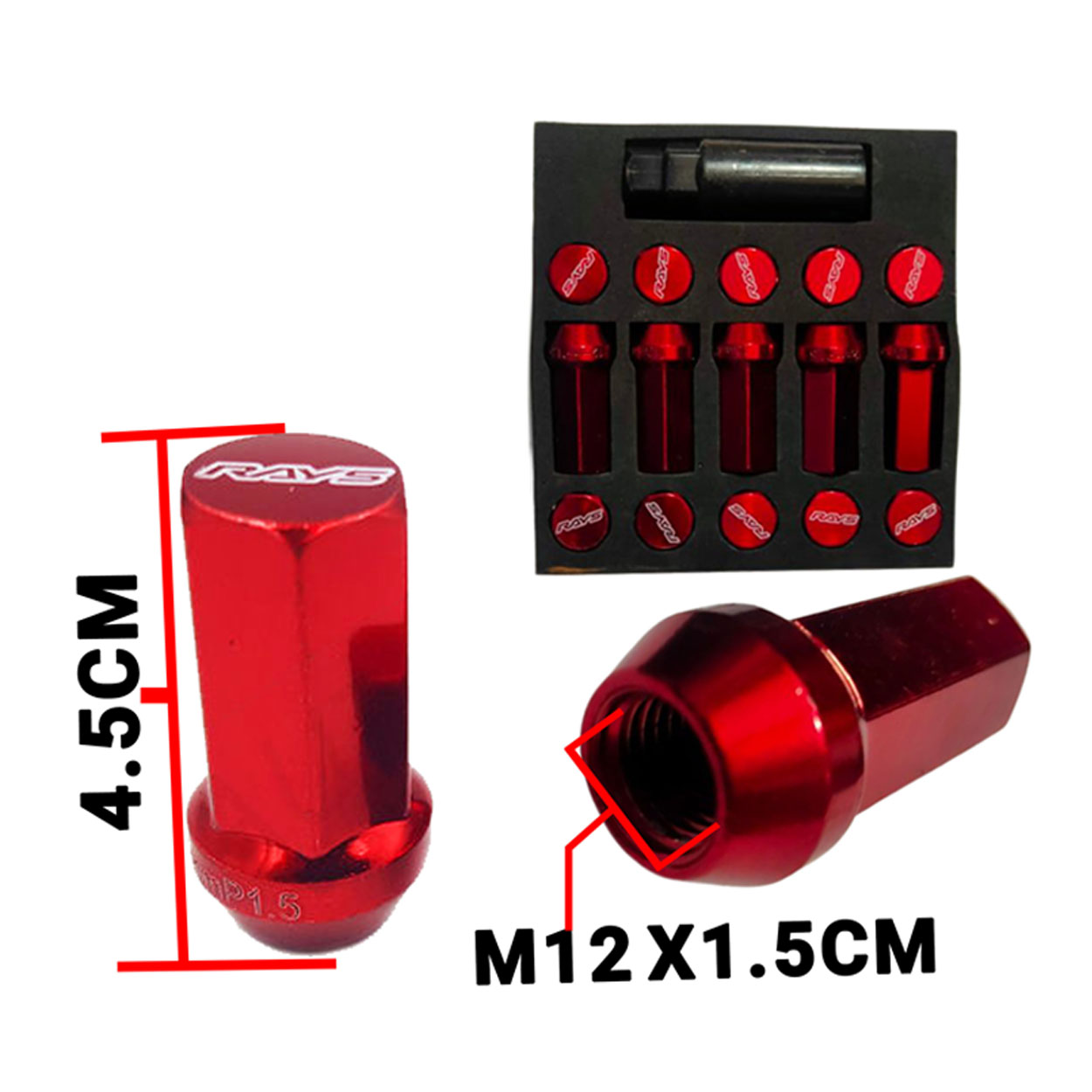 Rays Hyper Nut Steel Lug Nut 12mm x 1.5mm 20 pcs.(Red)