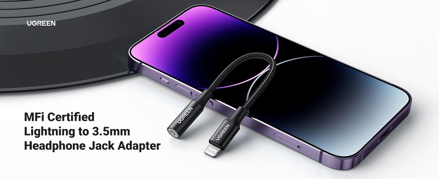 Ugreen MFi Certified Lightning to 3.5mm Braided Aux Cable for iPhone. 1m