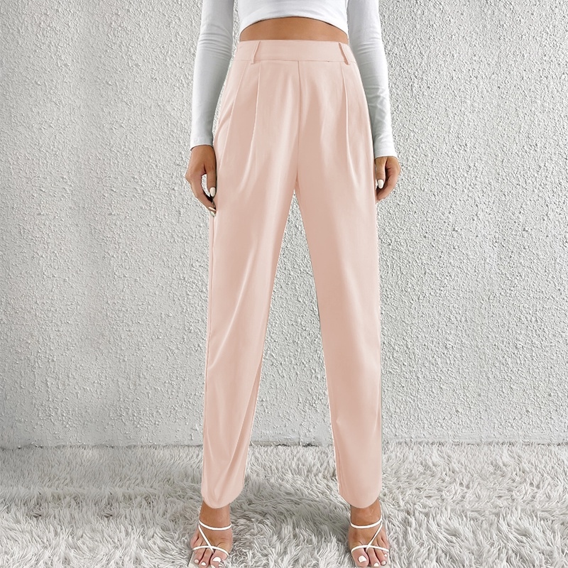 KILY High Waist Plicated Detail Pants With Side Pockets And Belt