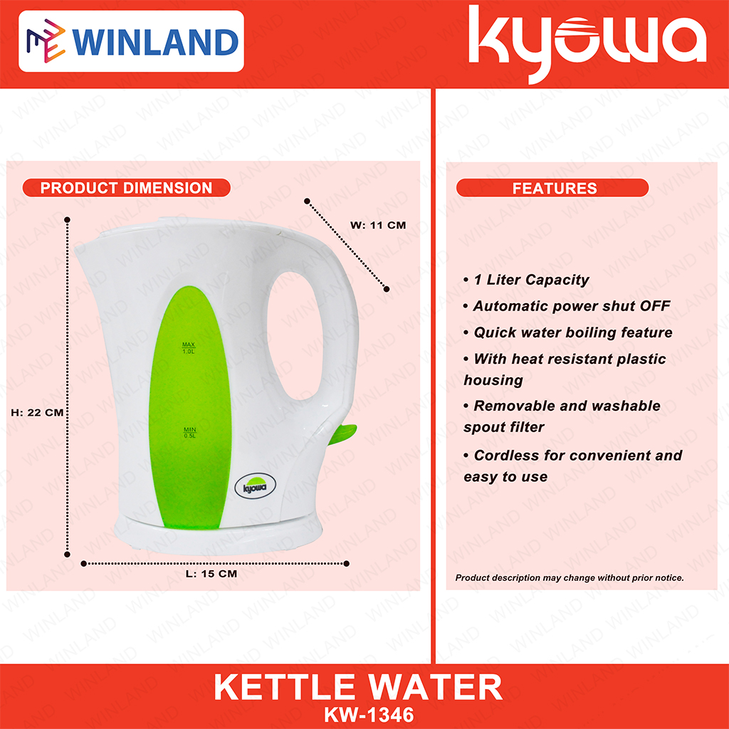 Kyowa by Winland Liter Liter Quick Boil Electric Kettle Water