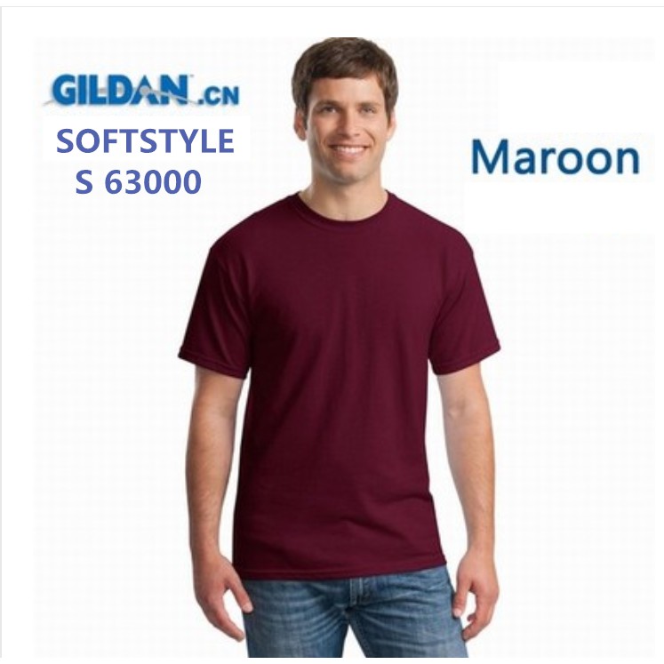 GILDAN ROUND NECK Adult 100Cotton T-Shirt SOFTSTYLE 63000 white black  maroon red orange green color