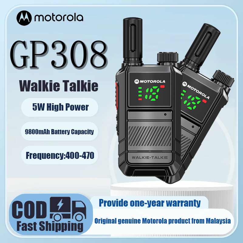 【2Pcs】 Motorola GP308 two way radio Walkie Talkie long range 10KM UHF 400-470MHz high capacity 9800mAH Portable Mini radio 16 Channels High Power 5W Walkie-Talkies USB charging Waterproof/dustproof IP54 Suitable for