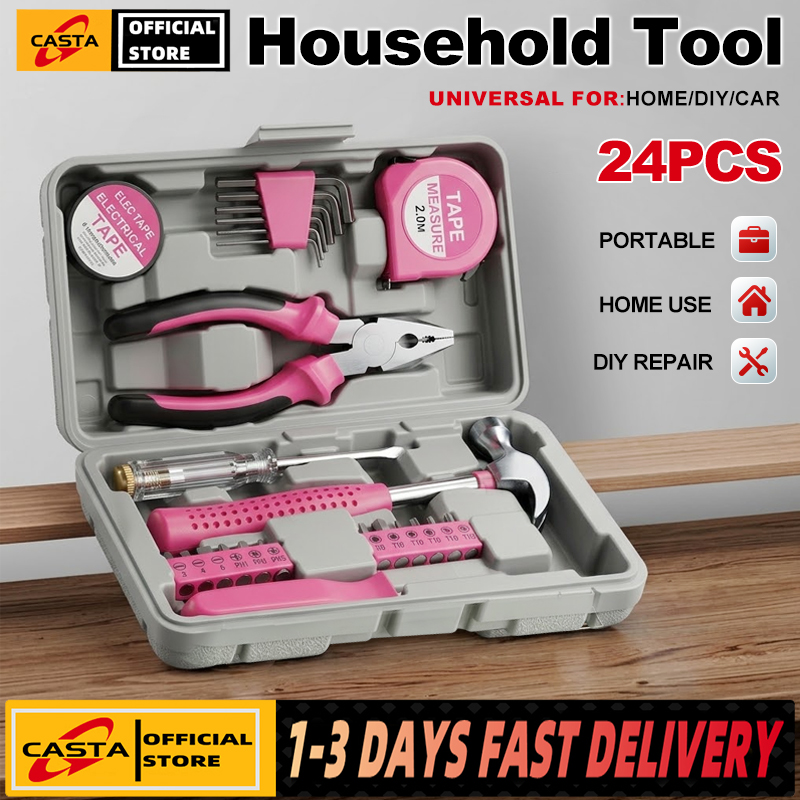24-Piece Household Tool Set With Storage Case / Complete assortment for home repairs, DIY projects, furniture setup, crafting, and daily household fixes in toolbox