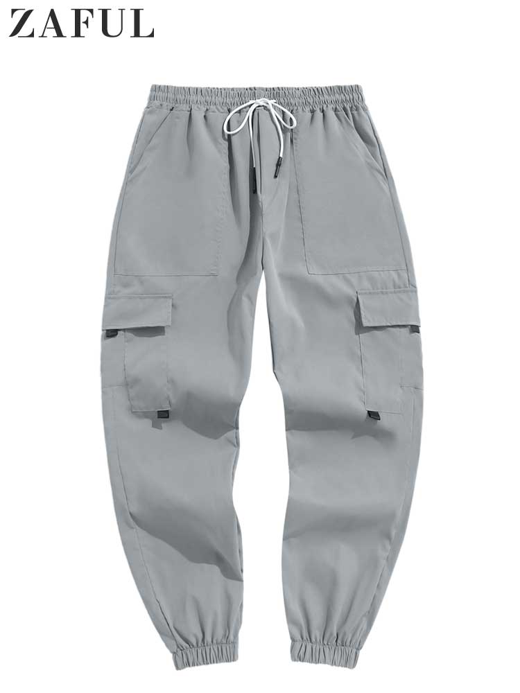 Multi flap pockets online drawstring cargo jogger pants