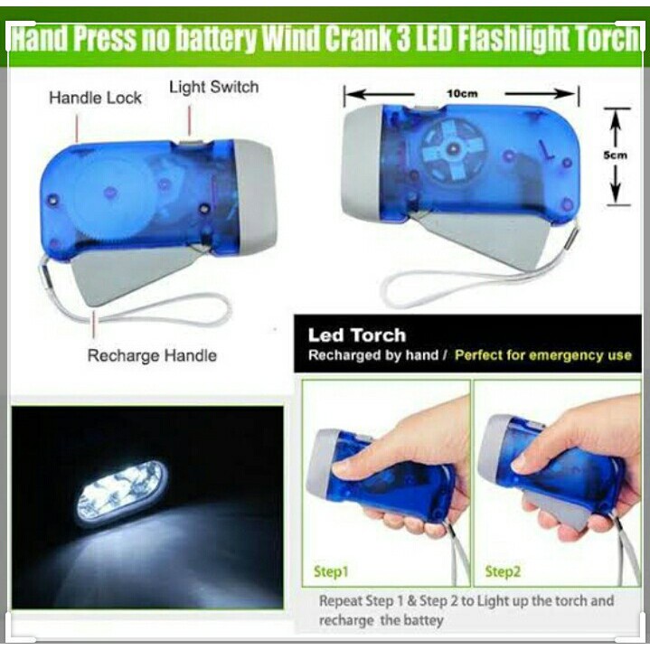 Manual 3-LED Hand Crank Emergency Flashlight