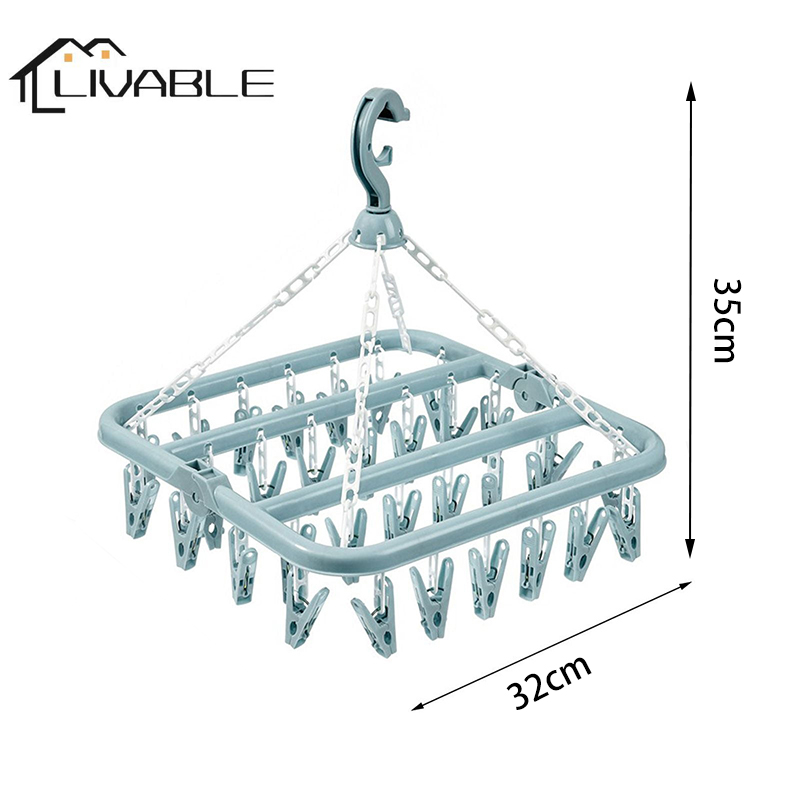 LIVABLE 32 Clip Folding Plastic Hanger Space Saving Storage Drying Racks Non Slip Clothes Rack Thicken Folding Portable - Image 2
