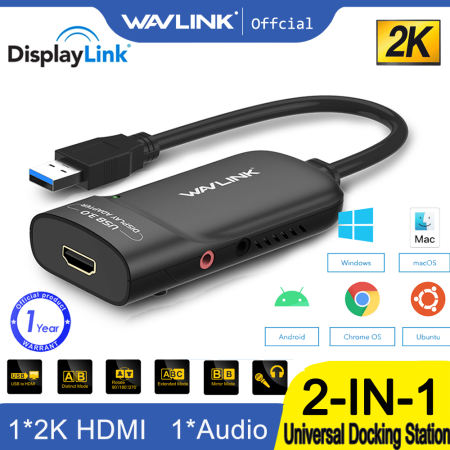 Wavlink Usb 3.0 to Hdmi Video Graphic Adapter, Usb External Video Card with Audio Port for Multiple Monitors up to 2560x1600 60Hz or 4k/30HZ Usb 3.0/Type C Video Adapter for M1/M2 MacBook /Windows Usb 3.0 to DisplayPort Adapter