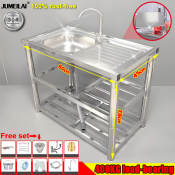 Portable 304 Stainless Steel Kitchen Sink with Faucet, Standing Rack