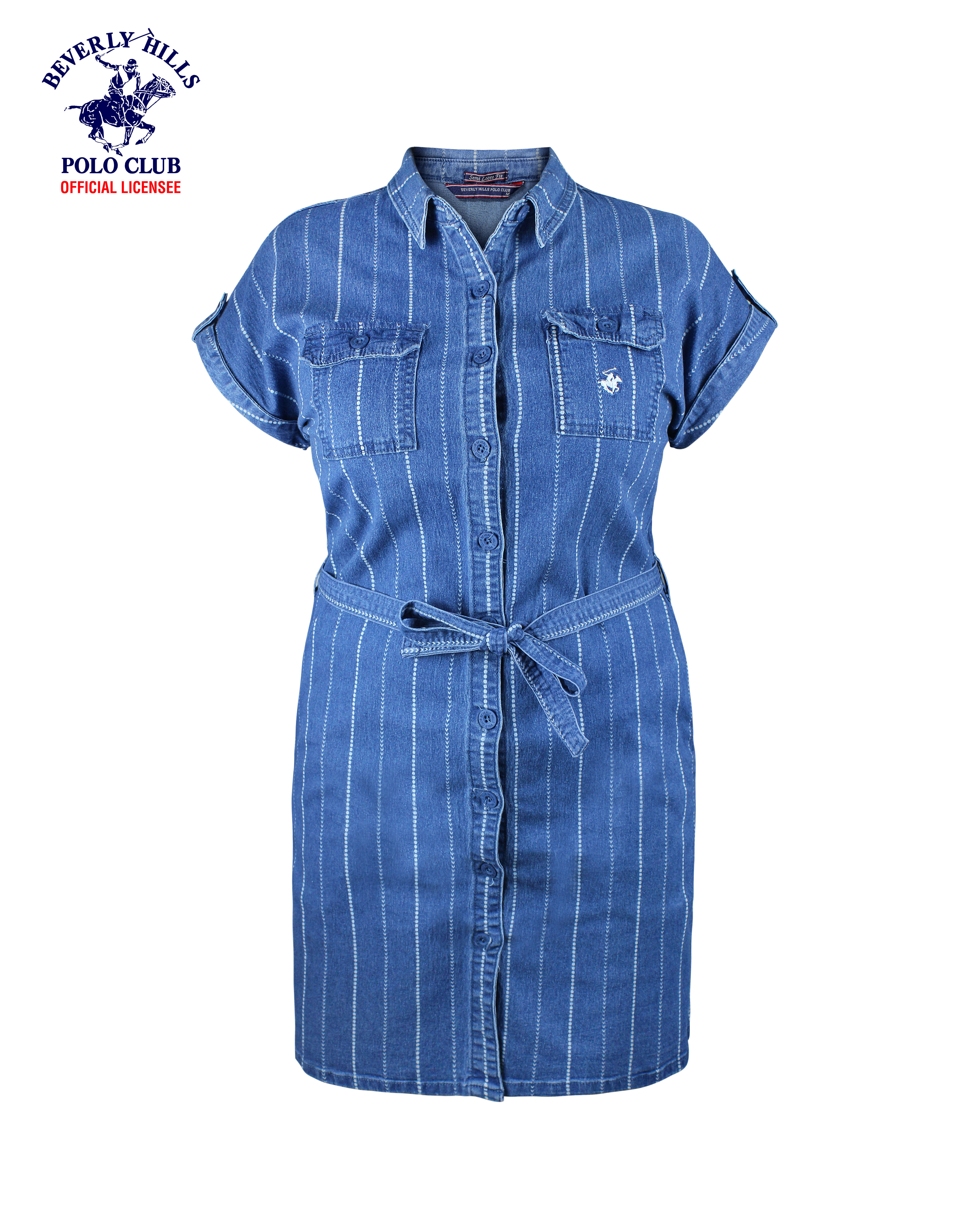 Beverly Hills Polo Club Women s Woven Lightweight Printed Denim Dress in Med Wash LK552 Lazada PH