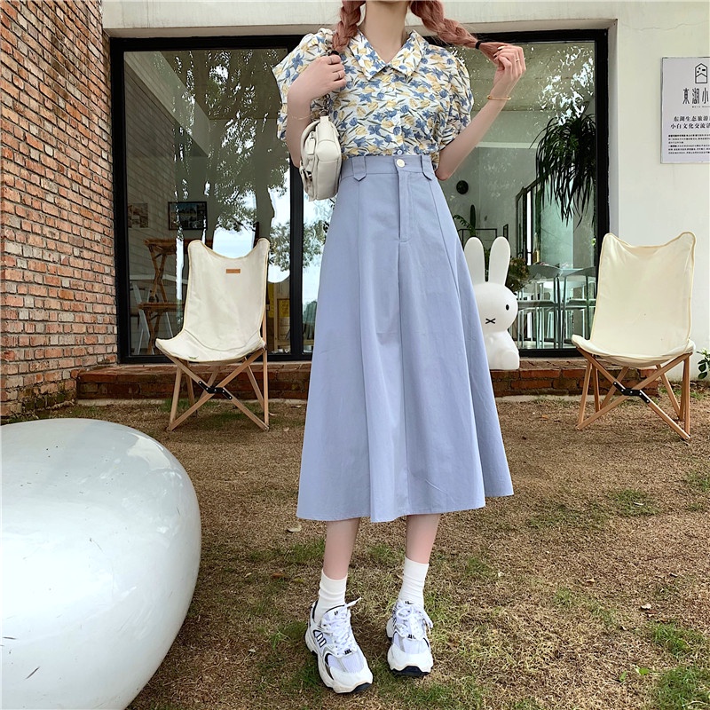korean skirt ♕Korean fashion all-match vintage Slim casual high waist  A-line long skirt for women❁ | Lazada PH