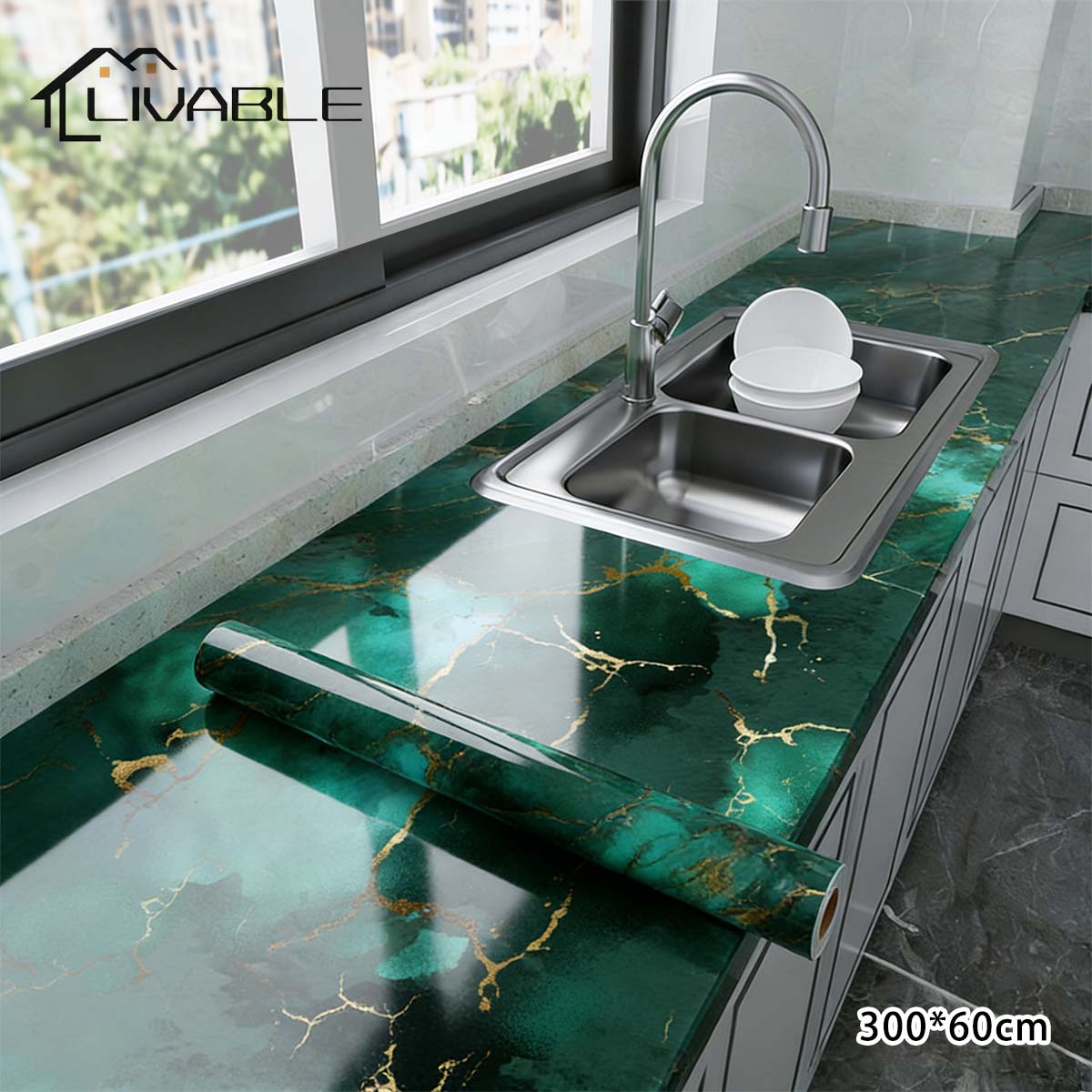 LIVABLE 3Mx60CM Marble Wallpaper Self-adhesive Kitchen Waterproof Oilproof PVC Wall Stickers Table Top Decorative Stickers - Image 2