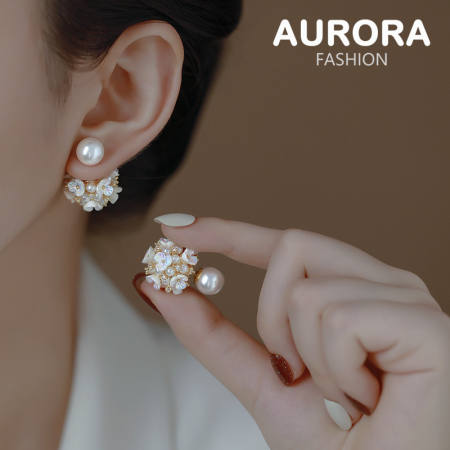 AURORA 24K Gold Pearl Ball Earrings by Korea HE6351
