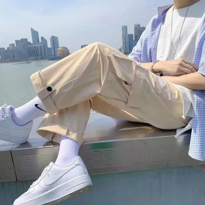 Summer Thin Straight Wide Leg Pants Men Loose Korean Fashion Versatile  Handsome Casual Cargo