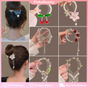 Camellia Pearl Tassel Ponytail Clips Rhinestone Korean Hair pins for Women Girl Dish Hair Accessories