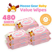 Moose Gear Baby Wipes, Flower Scent, Hypoallergenic, 480 Count