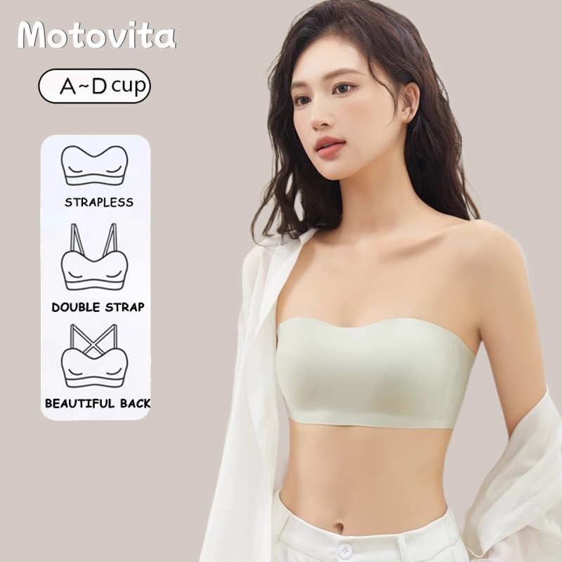 Motovita Seamless Bra Solid Color Summer Thin Push Up Non-slip Strapless Invisible Brassiere Non Detachment Gathered Tube Top Lingerie