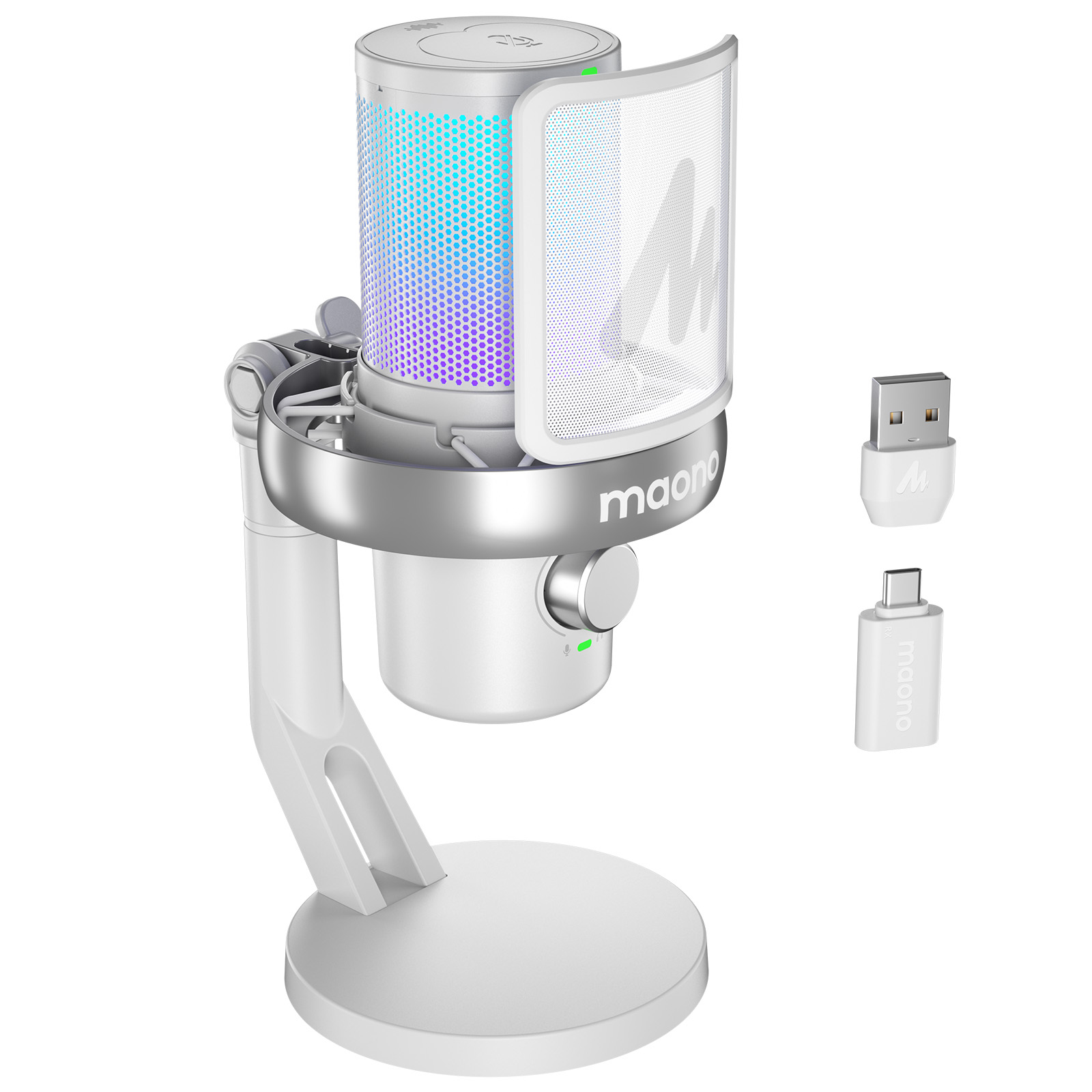 MAONO DM40 Wireless AI Gaming RGB Microphone ,High-Stability Bidirectional Transmission condenser mic,Smart Knob, Touch-Sensitive Mute & Noise Reduction,Compatible with PC,Type-c Mobile phone