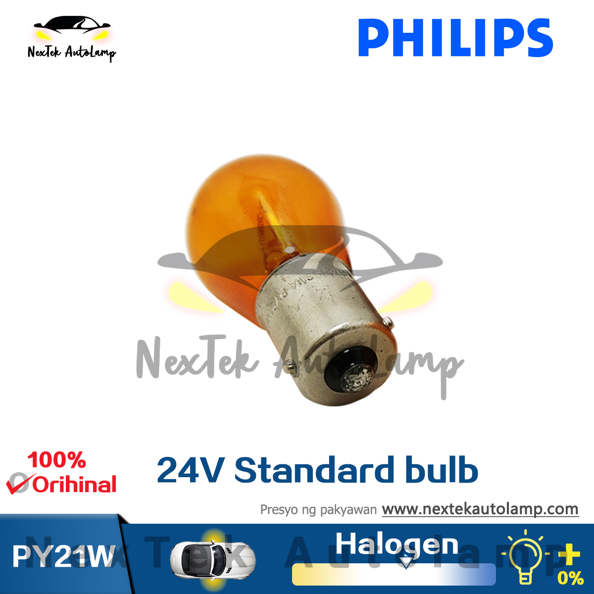 Philips Standard Original Bulb PY21W S25 12V 21W BAU15s Amber Signal Light  Posisyon Banayad Na Paradahan Lamp Fog Light 12496CP (1 Bulb)