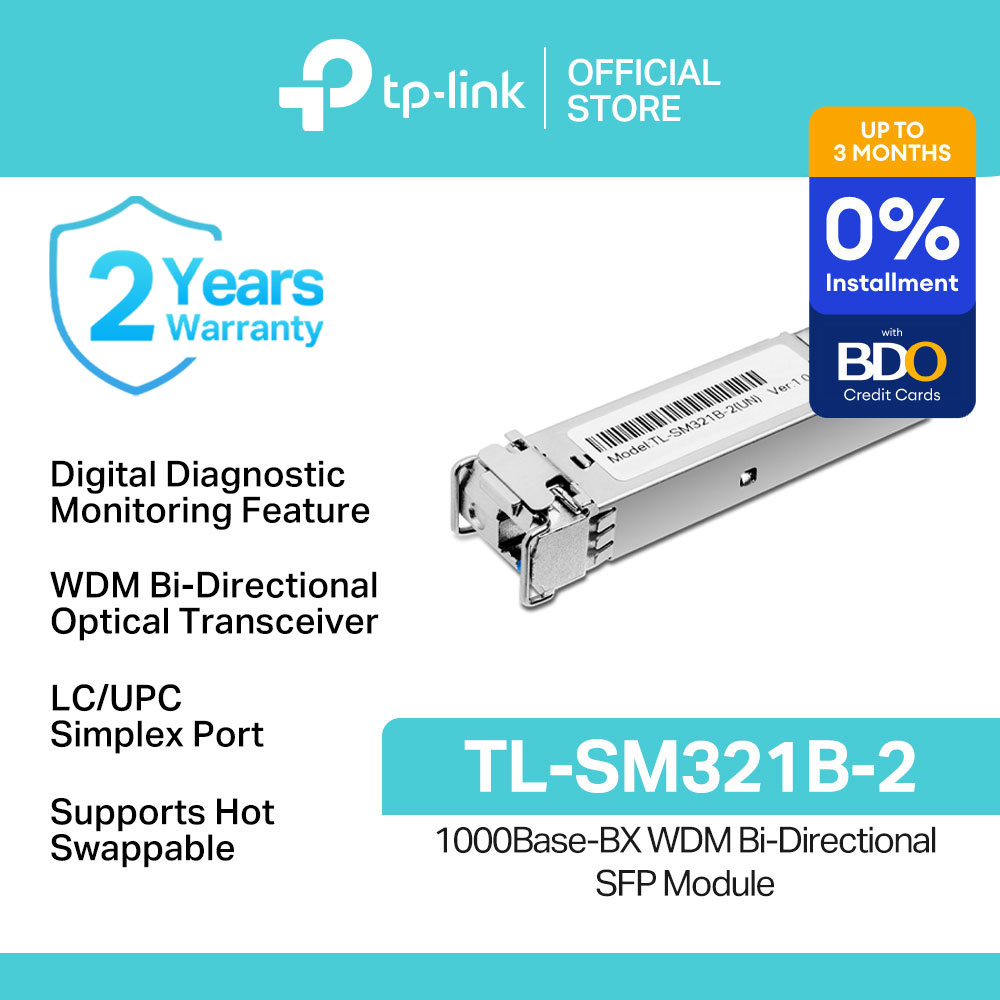 TP-Link Official Store / TL-SM321B-2 / 1.25Gbps Data Rate 1000Base-BX WDM Bi-Directional SFP Module Media Converter Fiber