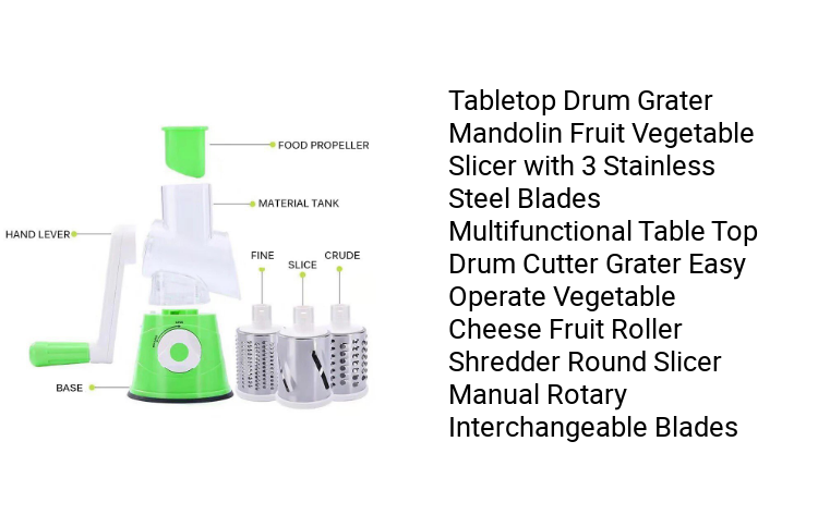GCP Products Rotary Cheese Grater With Handle - Vegetable Slicer Shredder  Grater For Kitchen 3 Interchangeable Blades