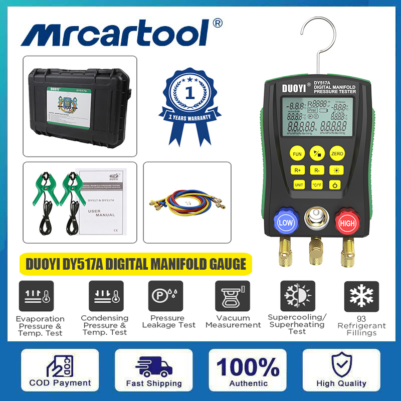 MRCARTOOL DUOYI DY517A Refrigeration Digital Manifold Gauge HVAC Vacuum Pressure Leak Test Car Air Conditioning Tester ราคา 4,699 บาท*ส่งฟรี