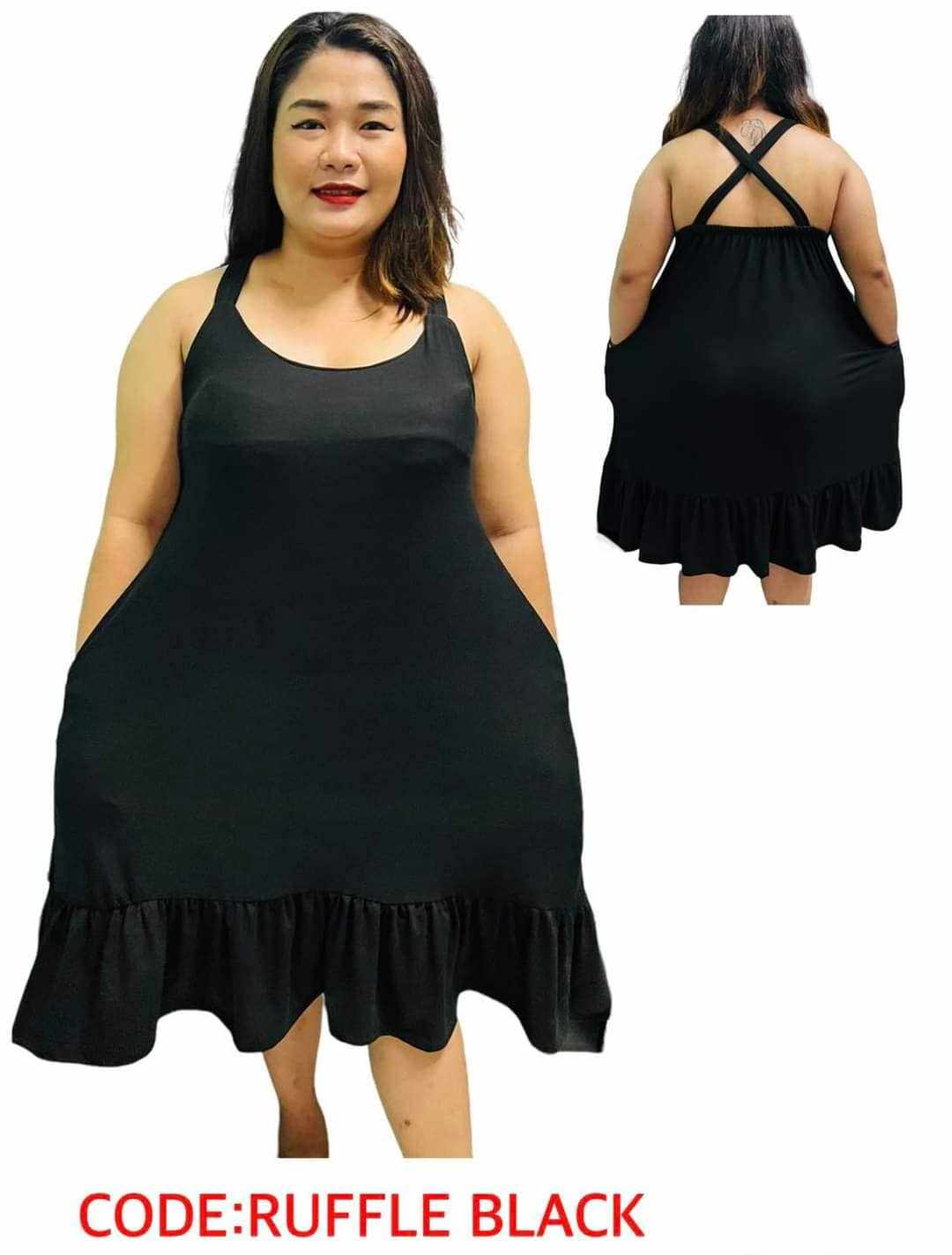 PLUS SIZE XBACK RAFFLES DRESS PLAIN COLOR UP TO 4XL