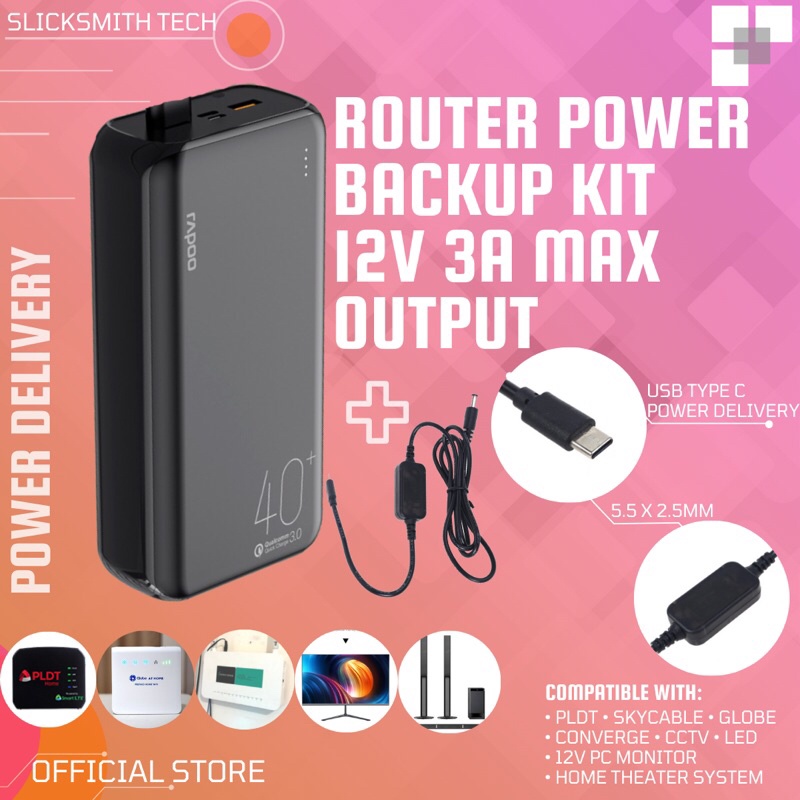 Powerbank to Router Power Delivery Bundle, 12V 3A Max Power Output