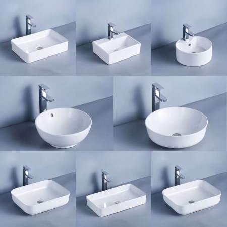 European Style Ceramic Wash Basin with Stainless Drain and P-Trap