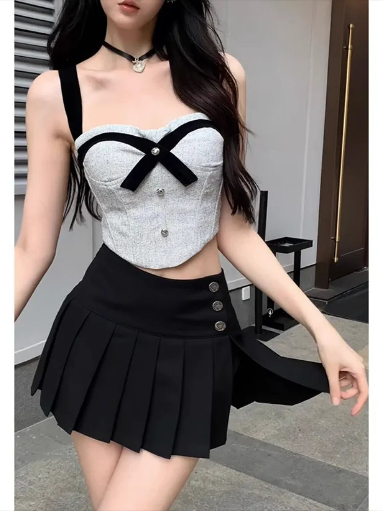 Small fragrant style bow short camisole to wear irregular fishbone tube top#2215 - Image 2