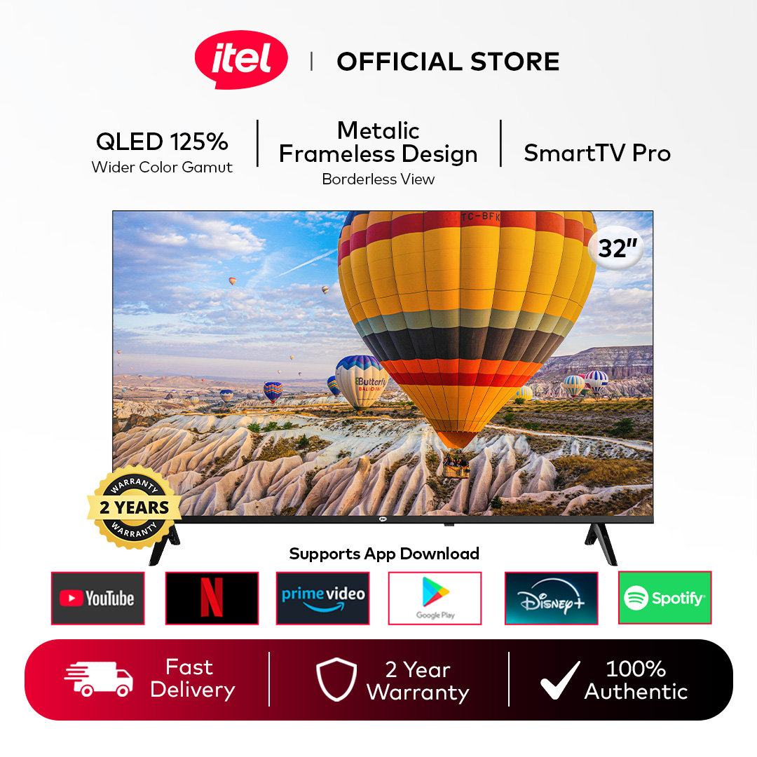 itel 32" Smart Android TV L3260PN / Netflix YouTube / QLED HD Frameless Display / 20W Hi-Fi Sound
