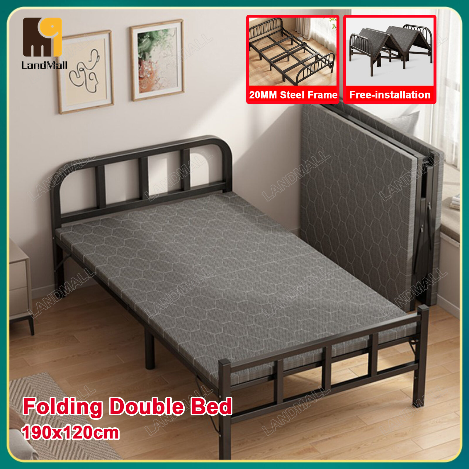 Folding Bed For Two Person Portable, Heavy Duty Foam Mattress