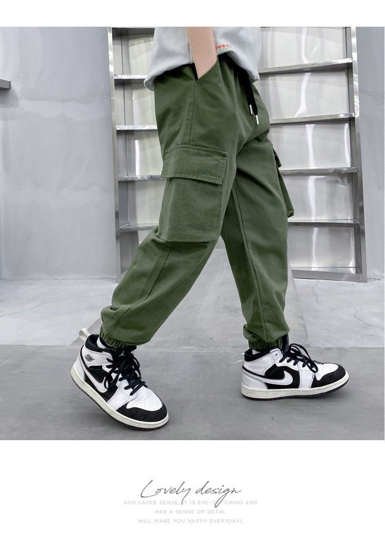 Boys Fashion Casual Pants Korean Style Cargo Pants Soft Denim w/ Pocket for  Kids Boys 3-12 Years Old