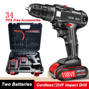 198VF Cordless Electric Impact Drill Set with 34 Free Accessories