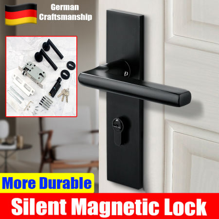 New Door Black Aluminium Alloy Mute Door Locked Interior Door For Bedroom Security Door Lock Square Door Lock Continental Bedroom Door Handle Lock