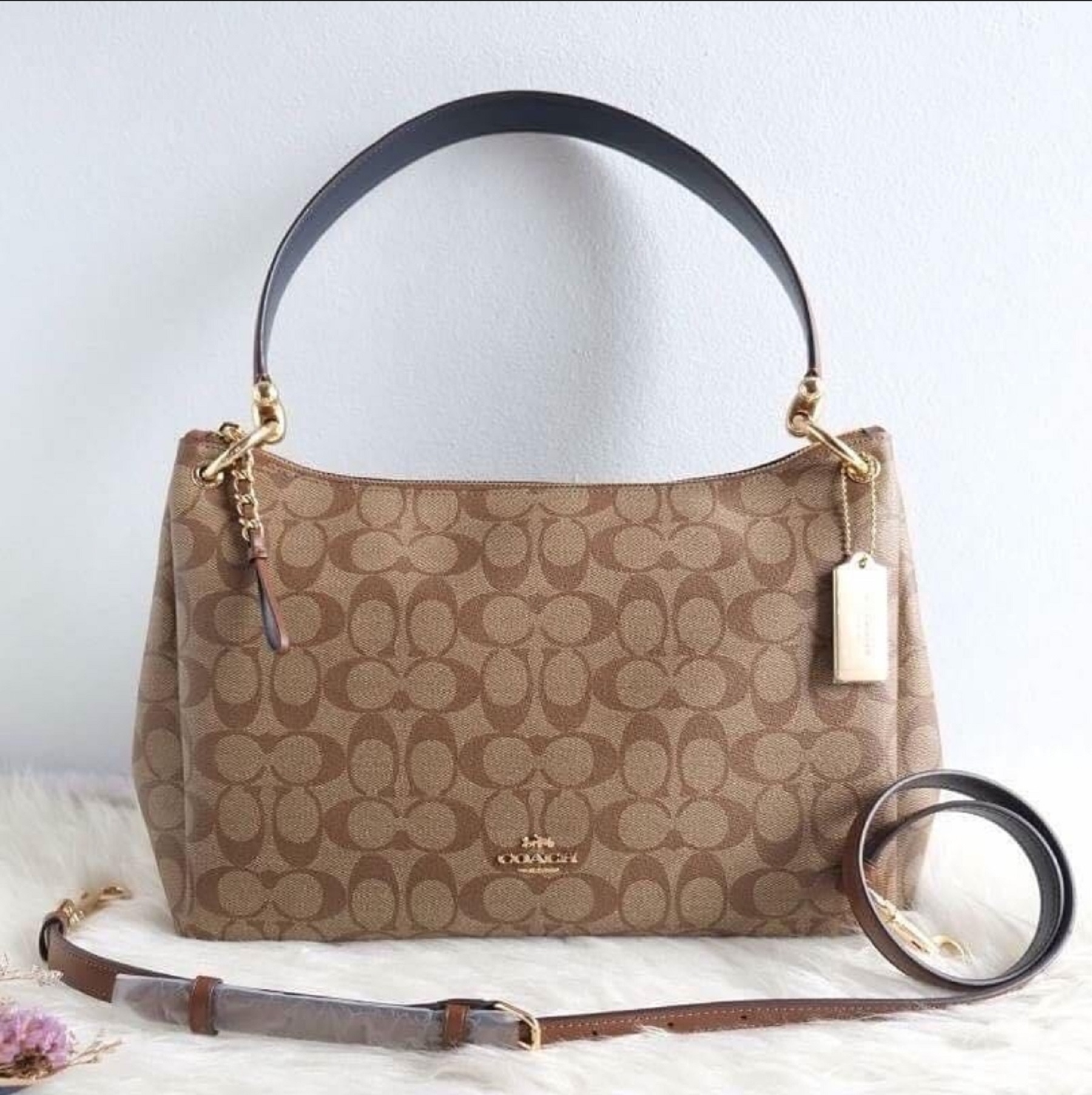 Coach MIA Shoulder Bag Signature Canvas Brown Pink Rose Gold F28967 :  : Clothing, Shoes & Accessories