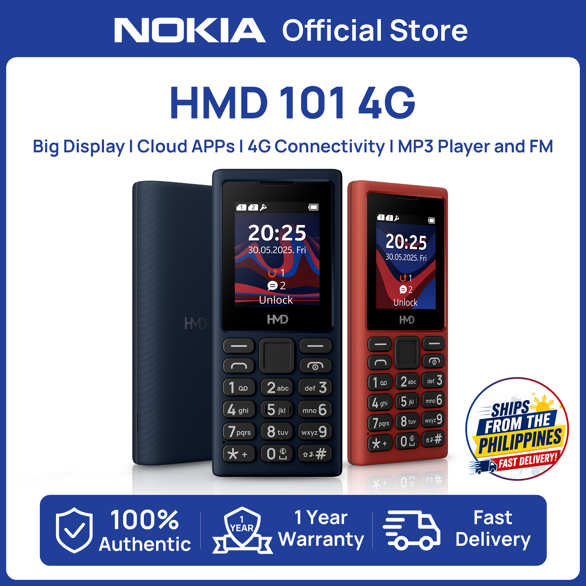【Basic Essential】HMD 101/102/105 4G students/Senior Phone Dual Sim Long Standby Type-C MP3 FM Radio makers of Nokia