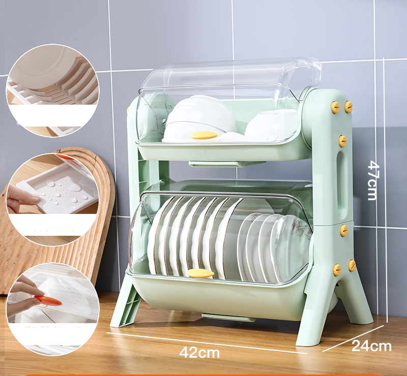 Dustproof Dish Rack with Cover for Tableware Tableware Storage Box Kitchen  Plastic Cupboard Kitchen Cabinet Organizer