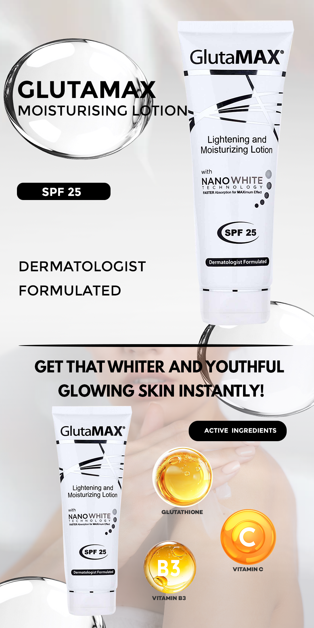 glutamax lightening lotion with glutathione & Moisturizing SPF 25 90ml Body Skin Lightening Lotion Moisturising Lip Gloss - Lazada and easeno fuss Methycobal 500 mcg Injection واقي شمس لتوحيد اللون Buy More and Save:10 Box Deal $329.00