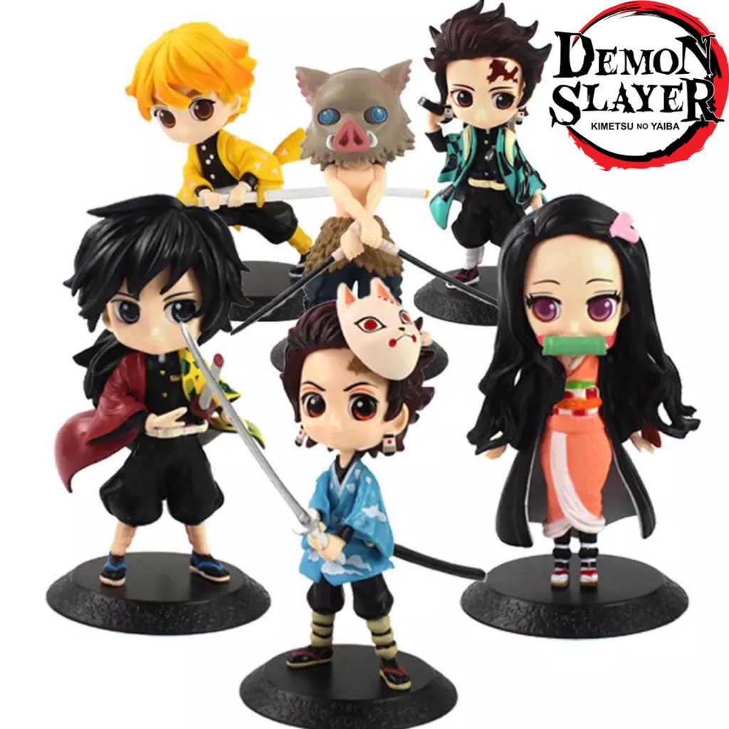 Demon Slayer Action Figure Cute Figure Big Size 12-15cm Kimetsu No Yaiba Figures Tanjirou Nezuko Zenitsu Giyuu Inosuke Figure Toys with Color Box Anime Toys