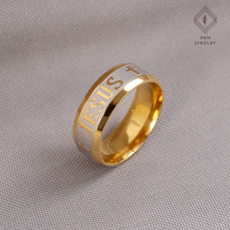 D&M Jewelry 18K Bangkok Couple Ring Gold High Quality stainless Jesus Cross Ring with Free box