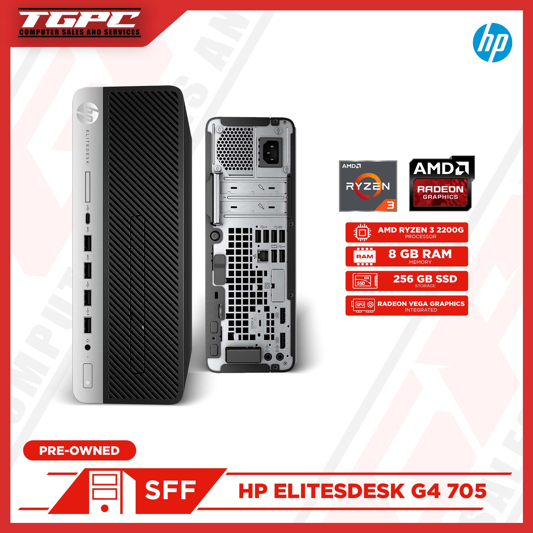 hp - 中古品 HP EliteDesk705 G4SF, Ryzen3 2200G搭載 EliteDesk HP Elite Desk 705 G4 SFF / Ryzen3 PRO 2200G 8GB