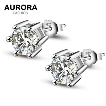 Aurora Korea Unisex 925 Silver Zircon Stud Earrings