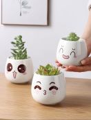 Lovely Cute face ceramic With Tray Flower Vase Home living Decortion Display Random