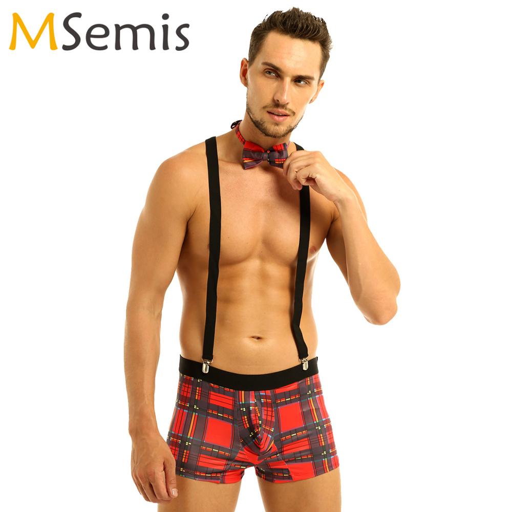 iiniim Mens Sailor Lingerie Set Boxer Briefs Underwear Suspenders Cosplay Costume Outfits 