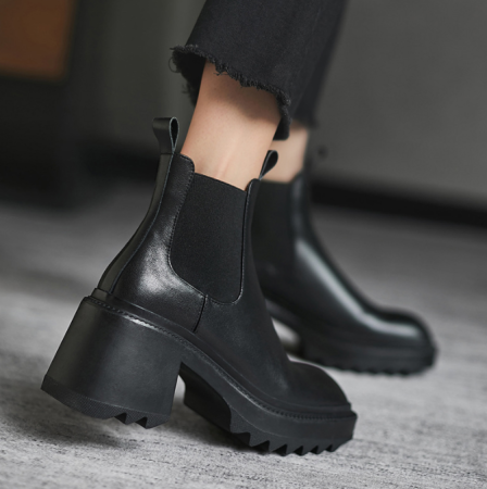 JY. Jelly Leather Mid Heel Rainproof Boots #B353