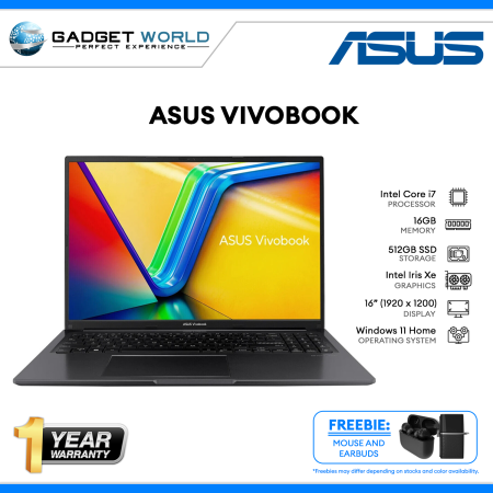 Asus 16" Vivobook Laptop, Intel i7, 16GB RAM, 512GB SSD