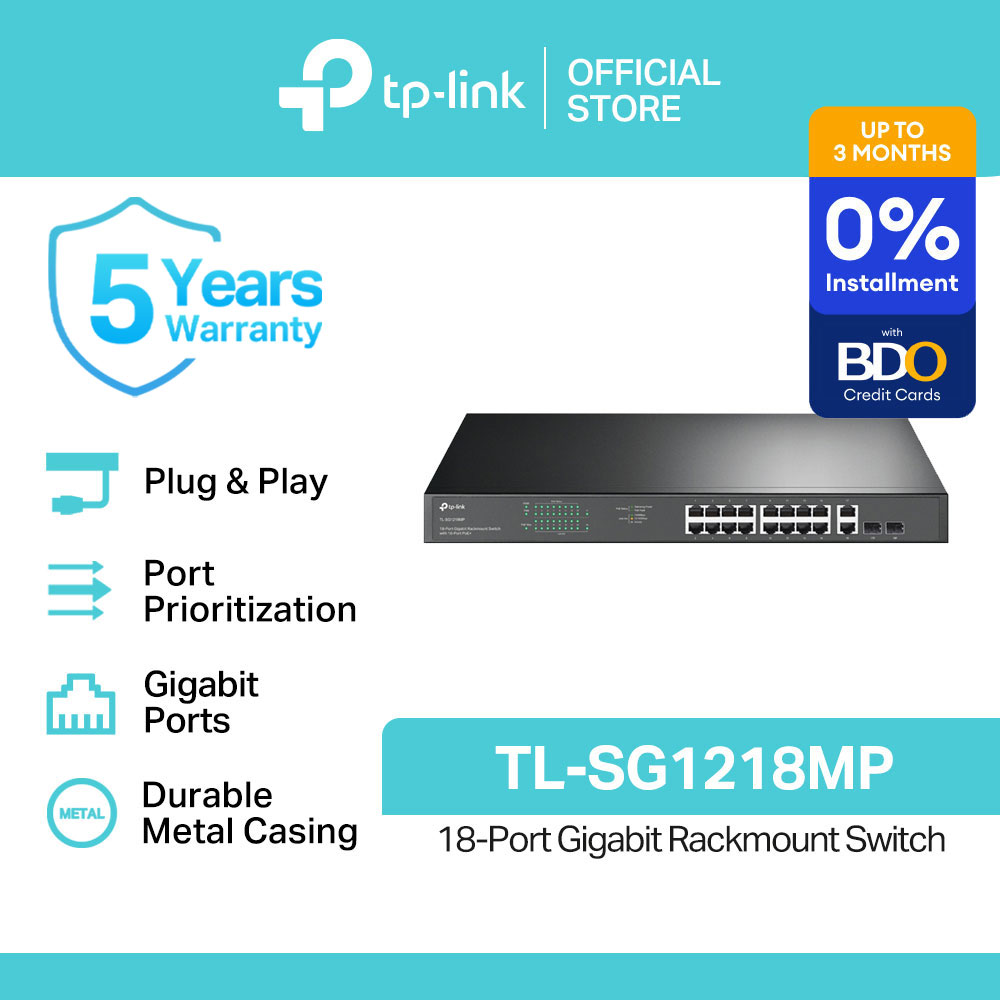 TP-Link Official Store / TL-SG1218MP / 36 Gbps 18-Port Gigabit Rackmount Switch with 16 PoE+ Desktop Network Ethernet Switch Hub for Internet