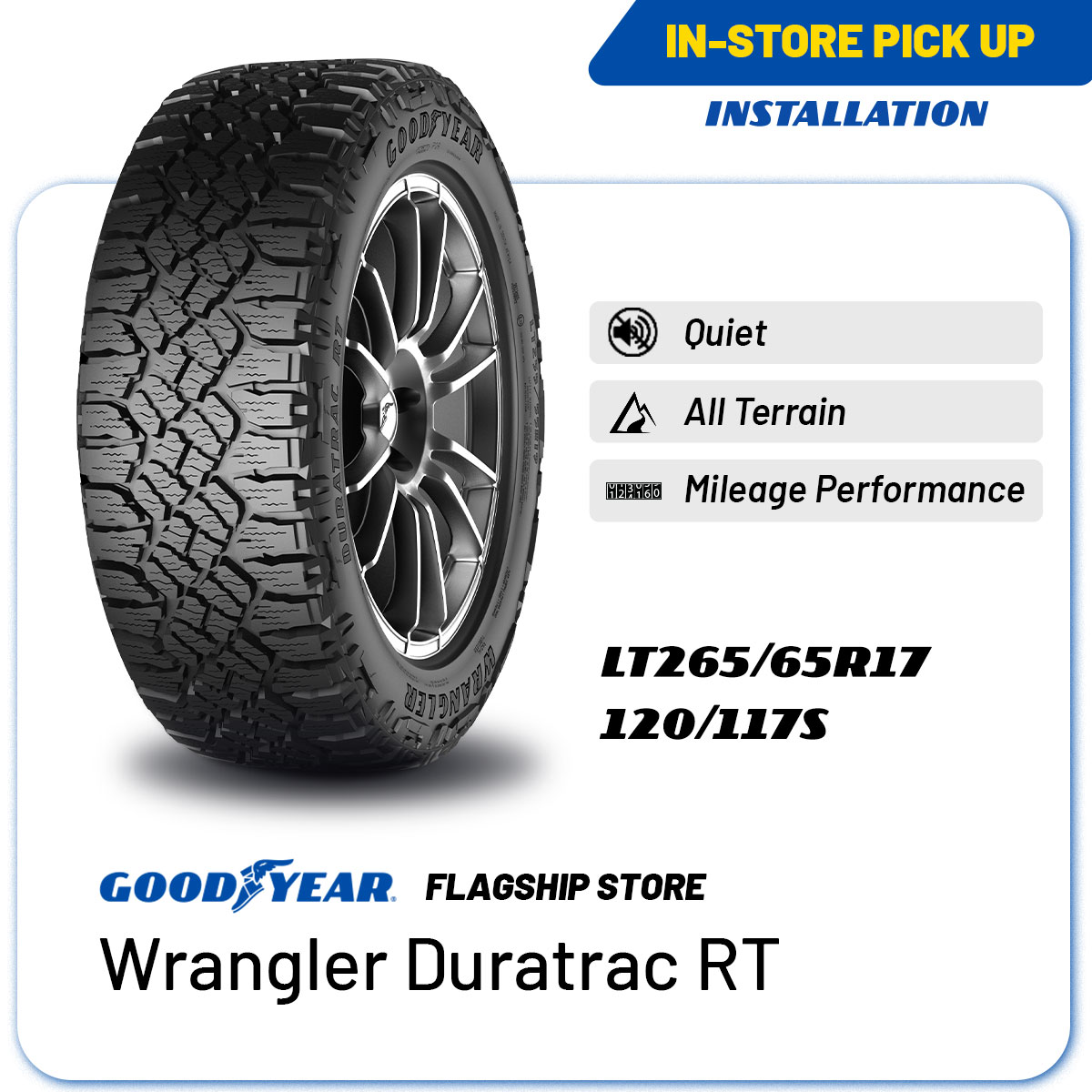 [INSTALLATION/ PICKUP] Goodyear LT265/65R17 Wrangler Duratrac Tire (Worry Free Assurance) - Toyota Fortuner, Mitsubishi Montero Sport, Ford Everest, Ford Ranger, Toyota Hilux, Mazda BT-50 [E-Ticket] Presyo 18,380 Piso*Libreng Shipping