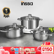 INSSA 3-Piece Stainless Steel Cookware Set, Easy Clean